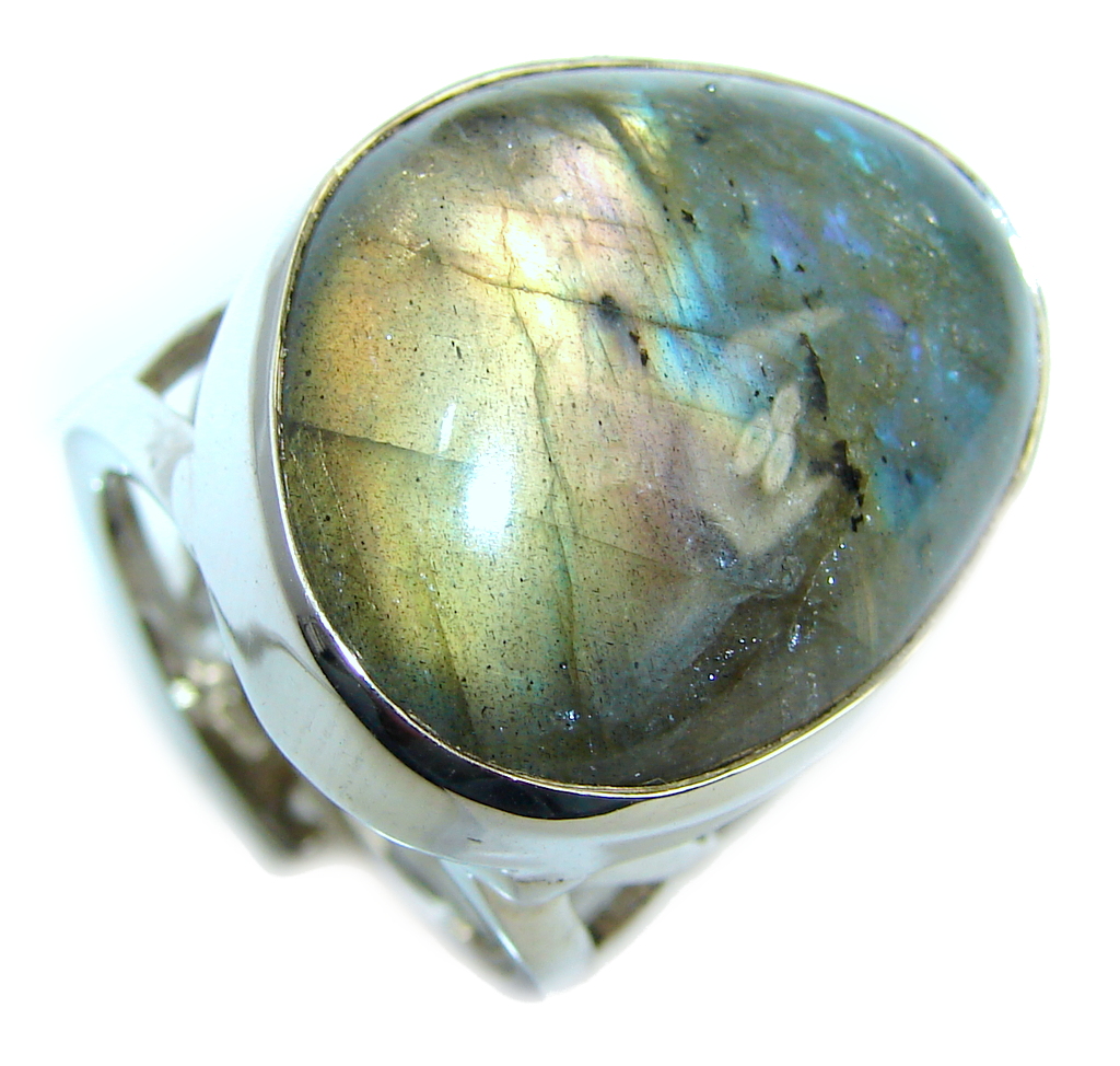 Captured Fire AAA Labradorite Sterling Silver Ring s. 7 1/2- adjustable