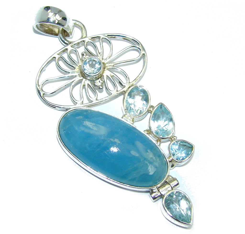 Amazing AAA Blue Aquamarine Blue Topaz Sterling Silver Pendant