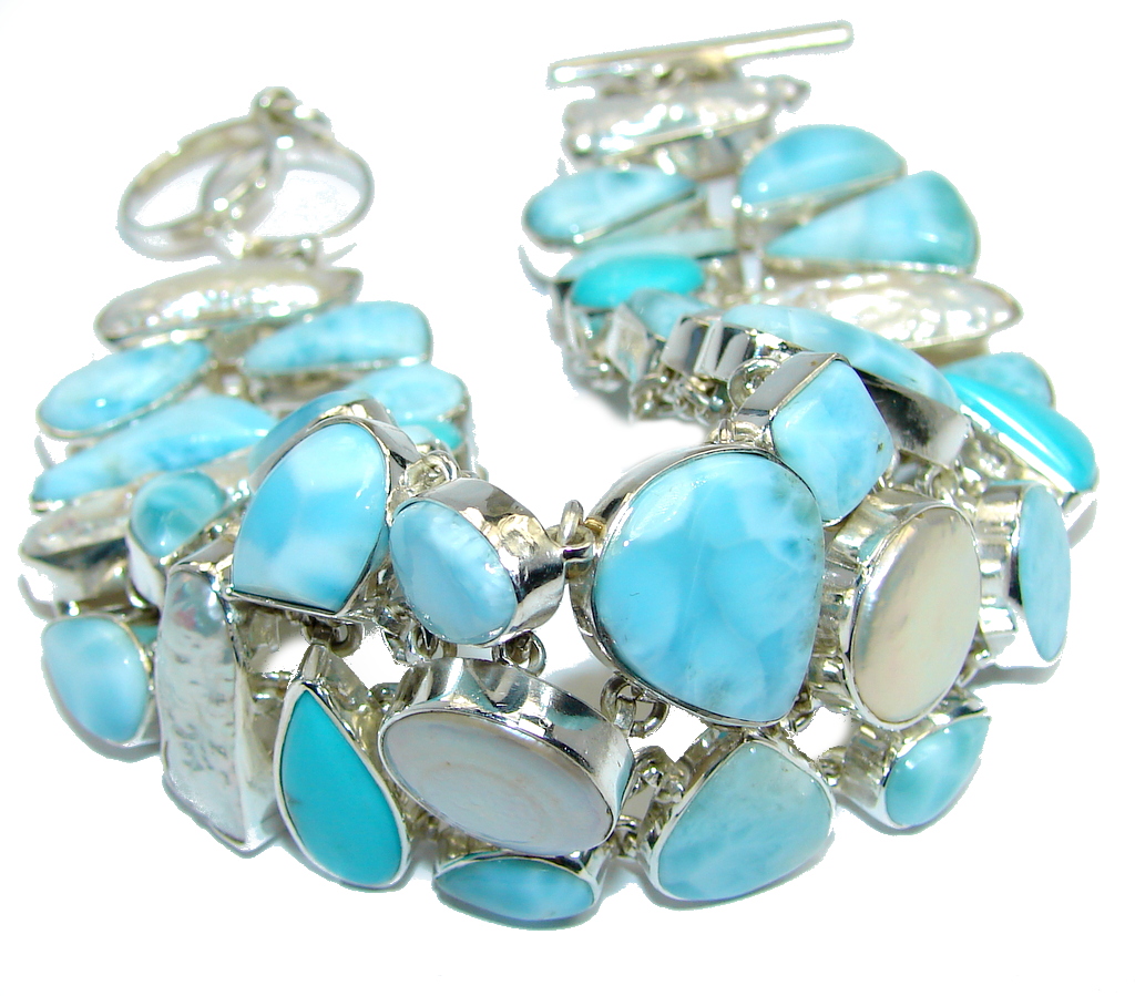 Ocean Beauty AAA Blue Larimar & Mother of Pearl Sterling Silver Bracelet
