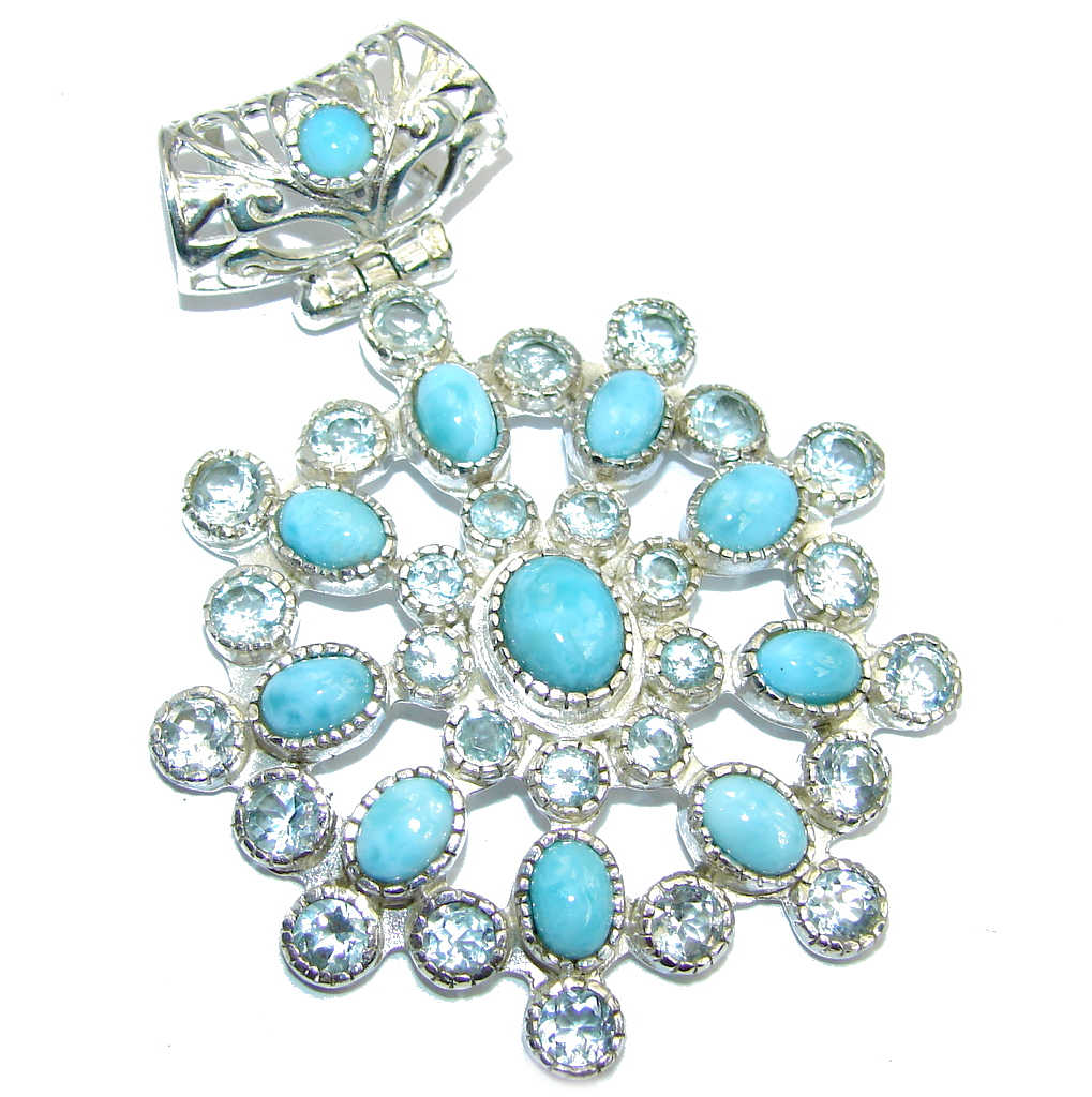 Amazing Design Blue Larimar Swiss Blue Topaz Sterling Silver Pendant
