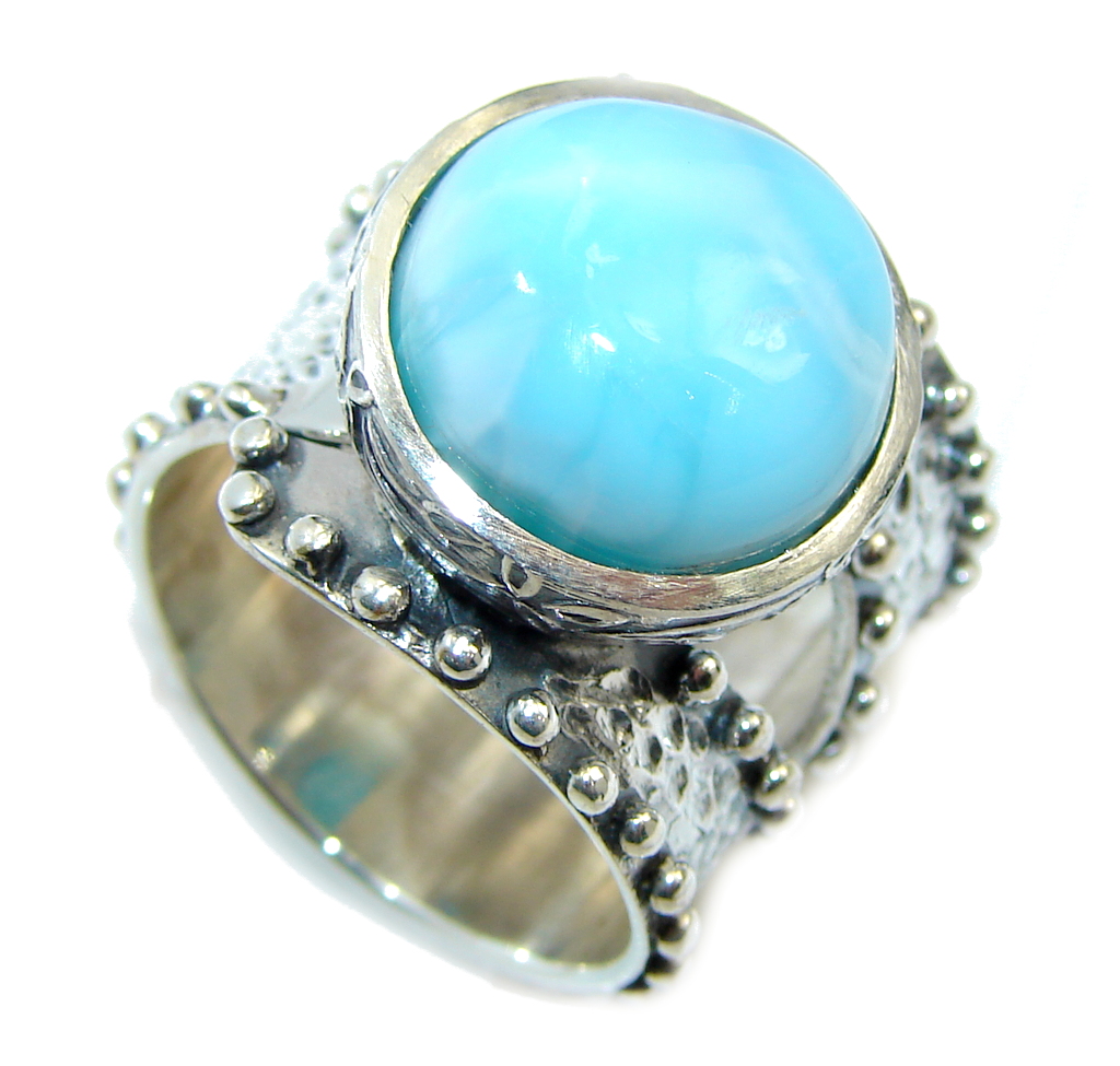 Amazing AAA quality Blue Larimar Oxidized Sterling Silver Ring s. 6 3/4 adjustable