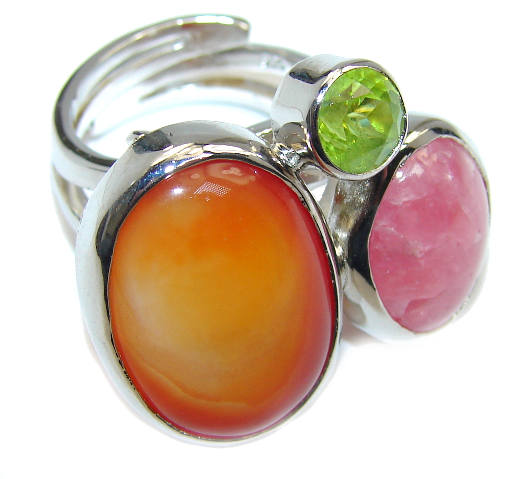 Big! Deep Secret AAA Carnelian Sterling Silver Ring size adjustable