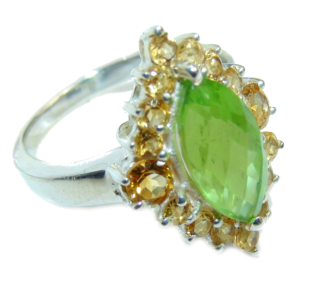Fabulous Green Peridot Citrine Sterling Silver Ring s. 7