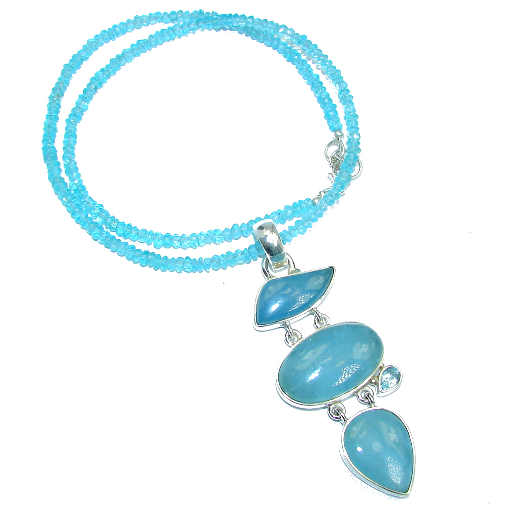 Secret Beauty Blue Aquamarine & Blue Topaz Sterling Silver necklace