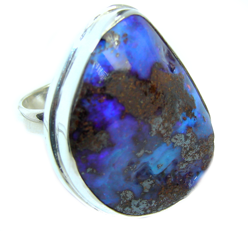 Amazing Australian Boulder Opal Sterling Silver Ring size adjustable