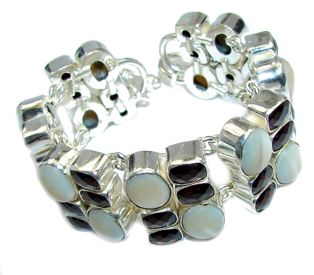 Amazing White Cat's Eye Garnet Sterling Silver Bracelet