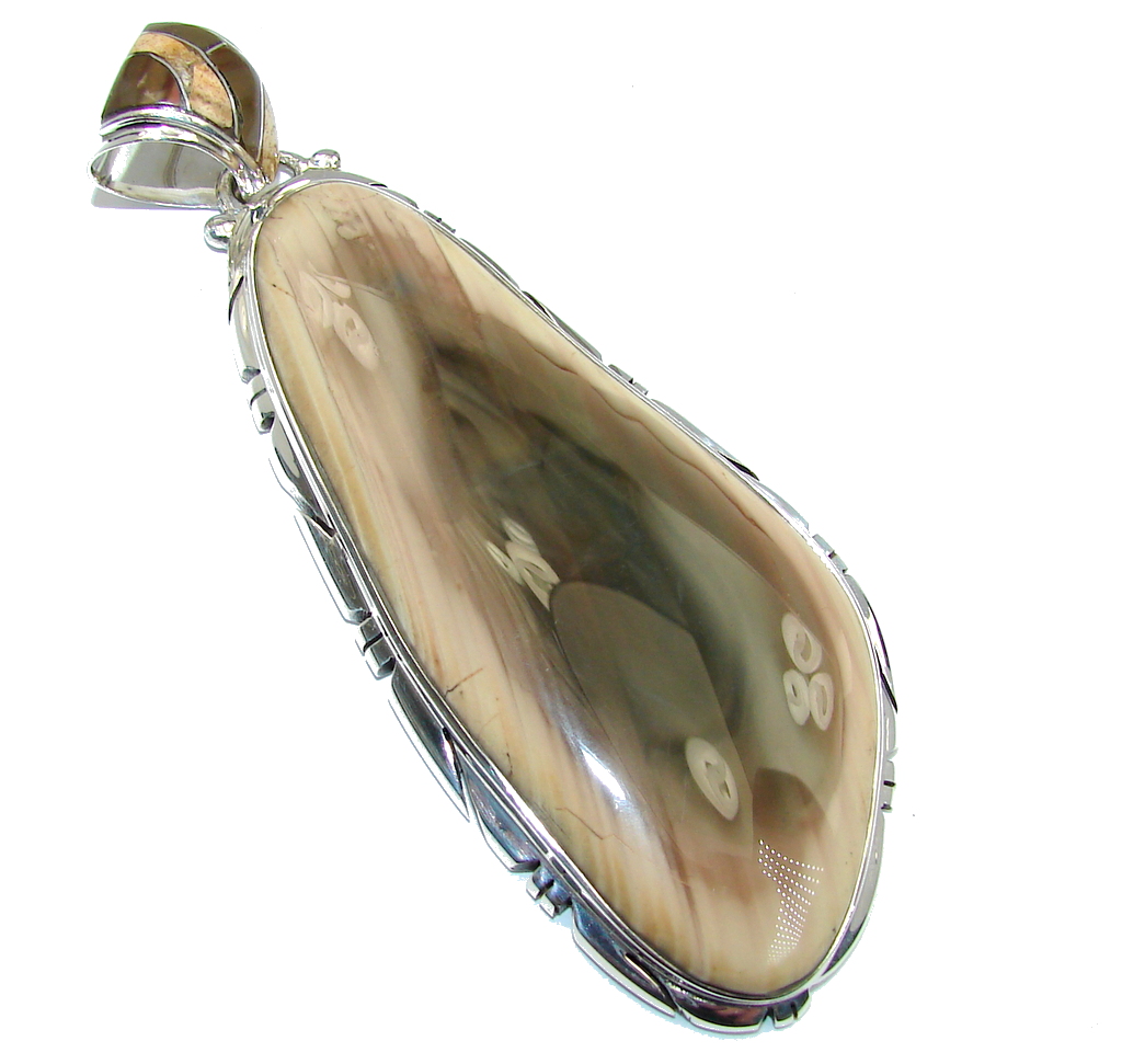 Giant! Elite AAA+ quality Brown Imperial Jasper Sterling Silver Pendant