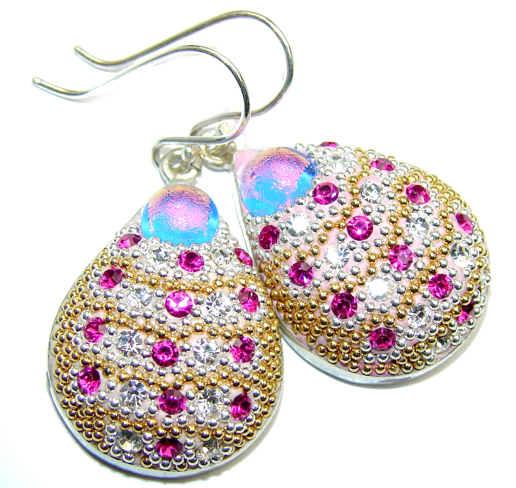 Handcrafted In Mexico Red Dichroic Glass Sterling Silver earrings
