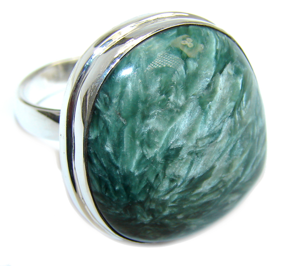 Amazing AAA Green Seraphinite Sterling Silver Ring size adjustable