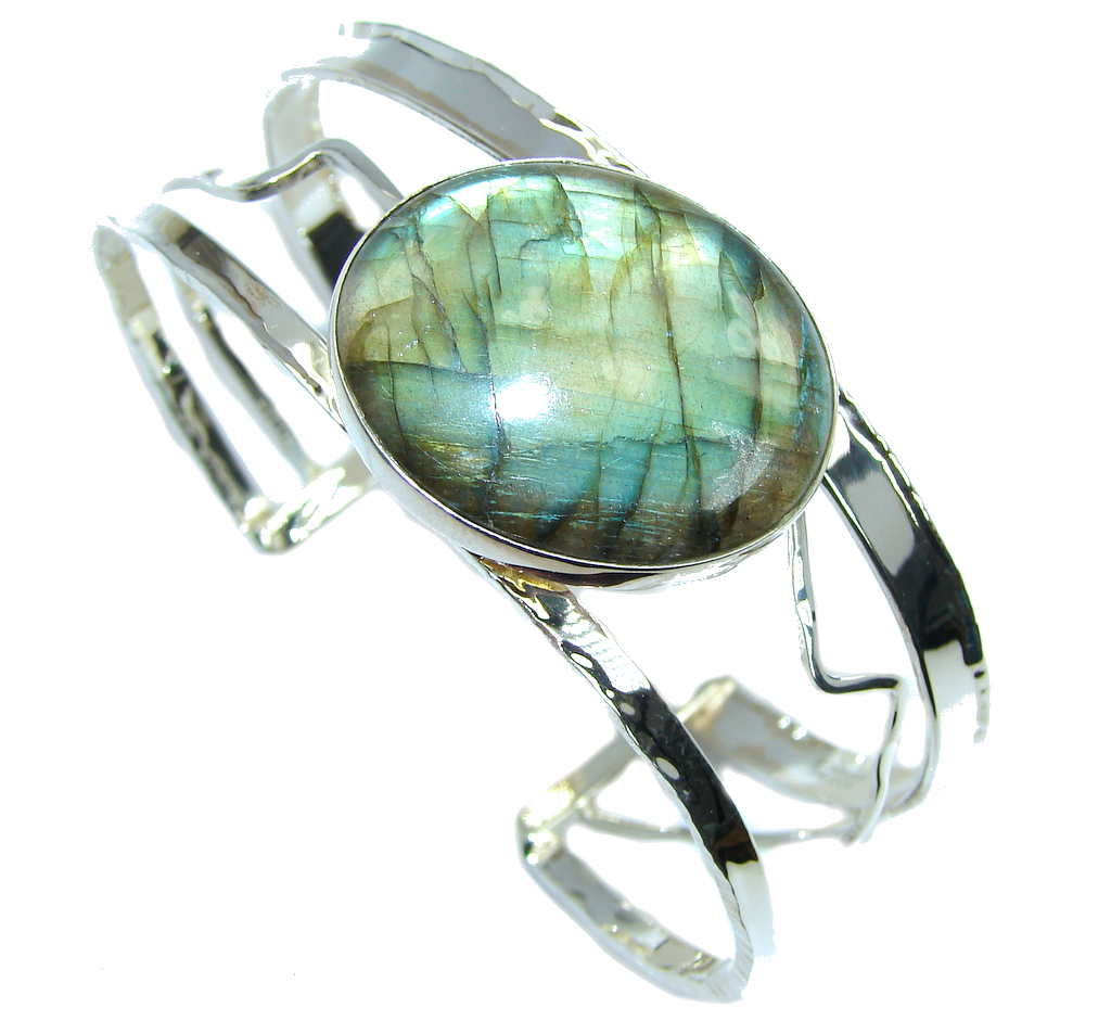 Beautiful Modern Shimmering Labradorite Sterling Silver Bracelet / Cuff
