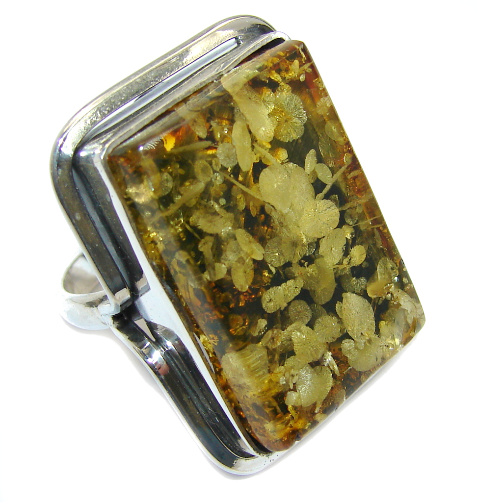 Amazing Rare faceted Balitc Amber Sterling Silver Ring size 9