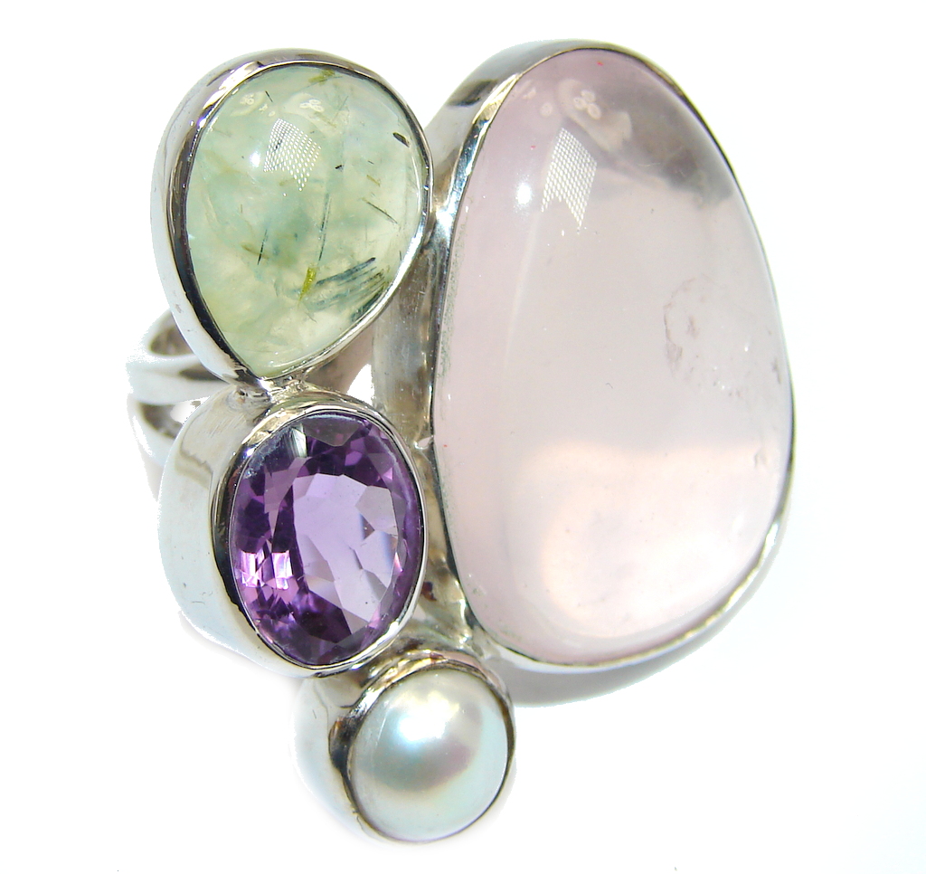Beautiful AAA Rose Quartz Sterling Silver Ring s. 6 3/4 adjustable