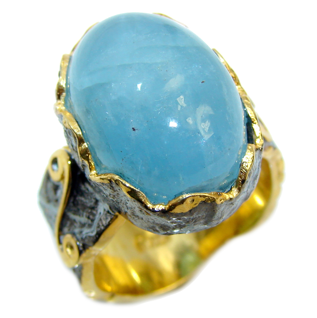 Passiom Fruit Aquamarine Gold Plated, Rhodium Plated Sterling Silver Ring s. 7 3/4