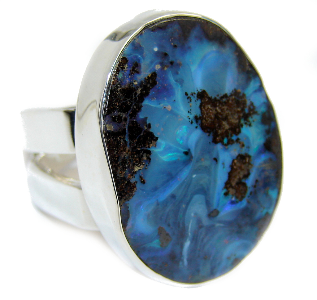 Amazing Australian Boulder Opal Sterling Silver Ring size 6 1/2