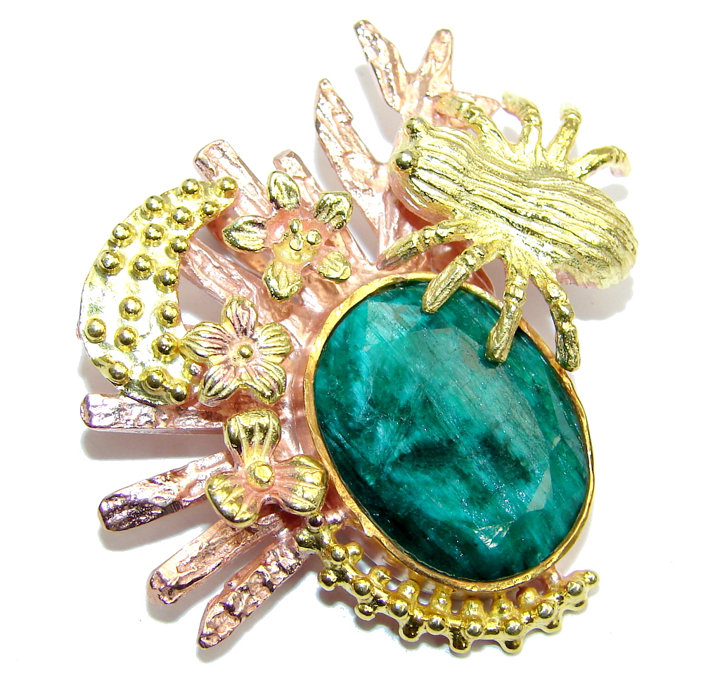 Enchanted Forest Green Emerald Gold plated over Sterling Silver pendant