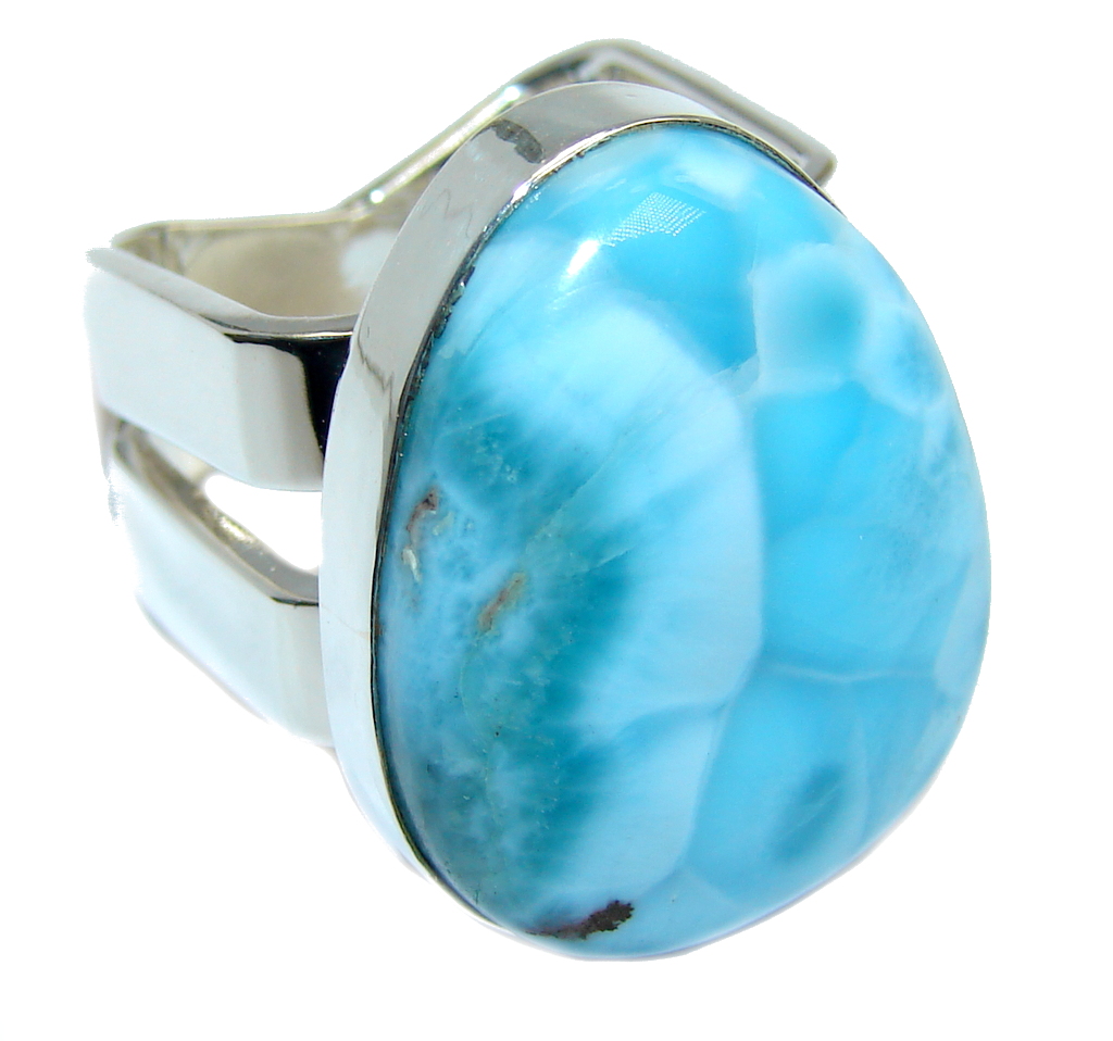Amazing AAA quality Blue Larimar Oxidized Sterling Silver Ring size 7