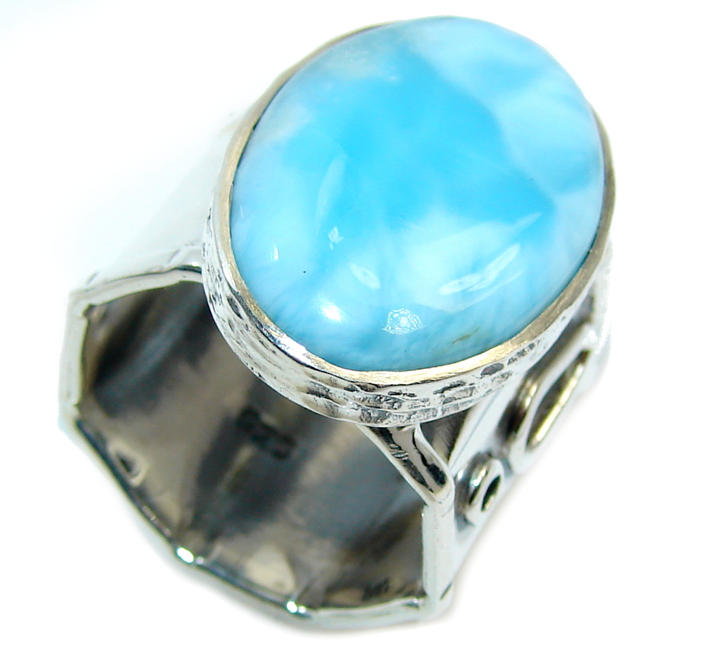 Amazing AAA quality Blue Larimar Oxidized Sterling Silver Ring size adjustable