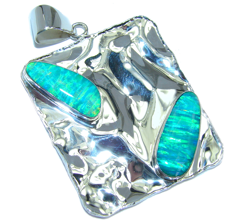 Modern Concept Fire Moonstone hammered Sterling Silver Pendant