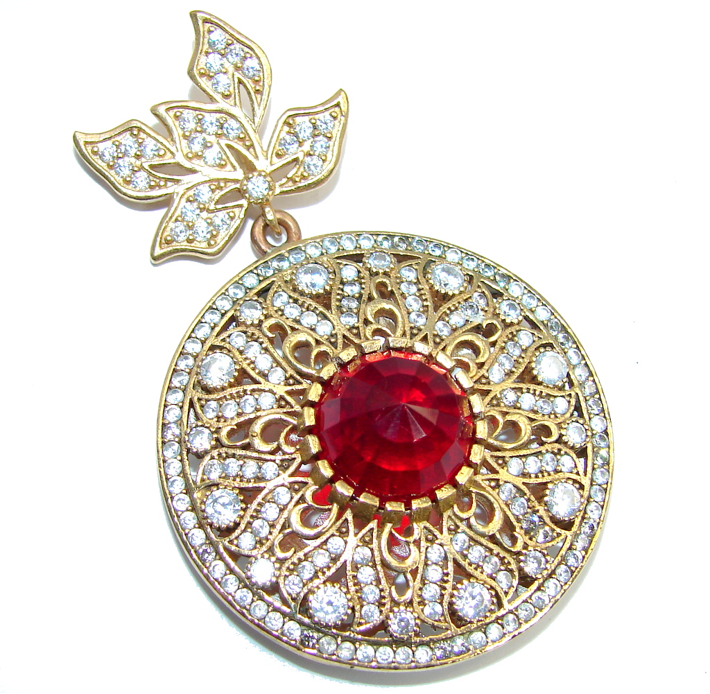 Perfect created Pink Ruby & White Topaz Copper over Sterling Silver Pendant
