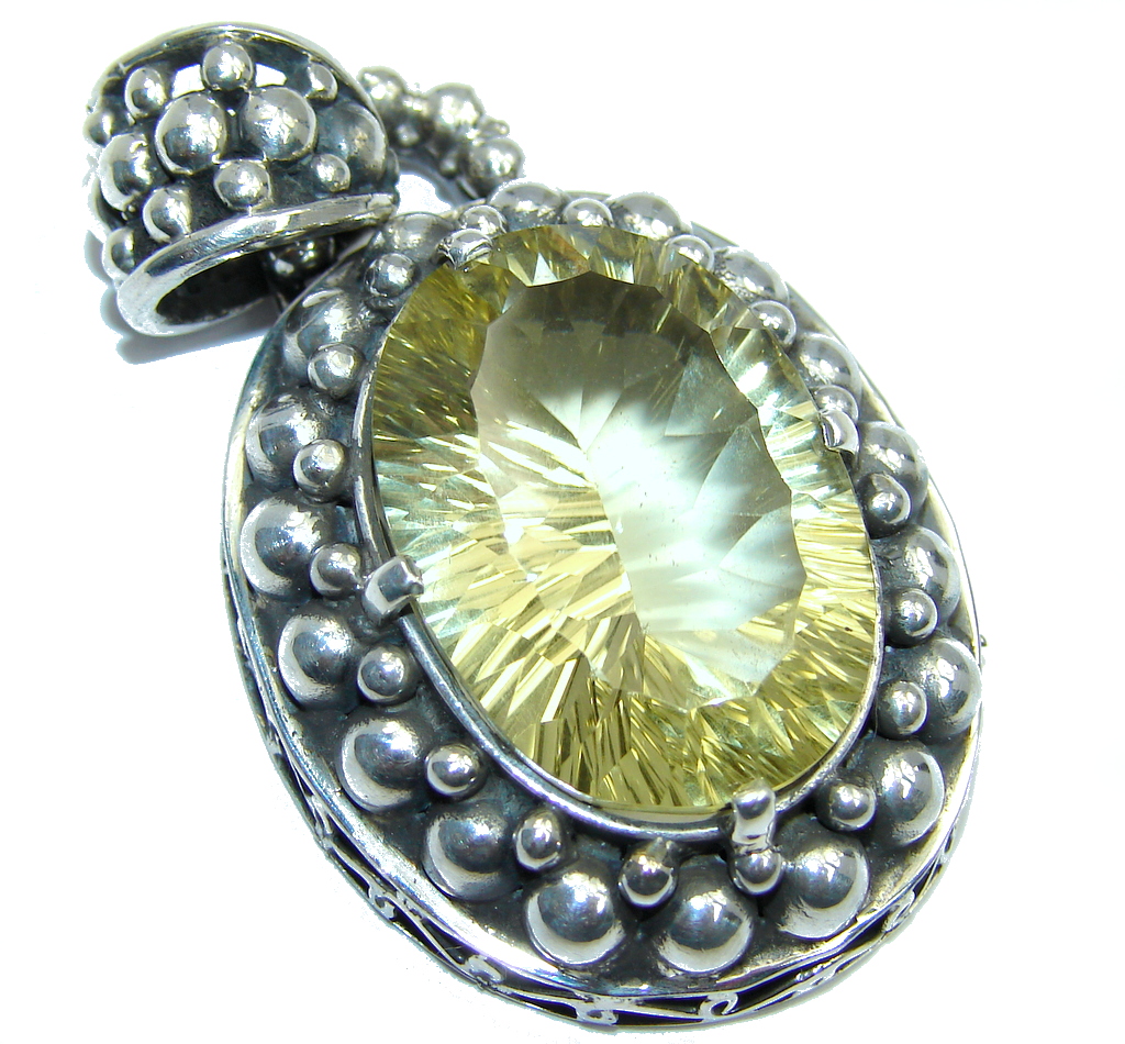 Large Amazing Yellow Magic Topaz Sterling Silver Bali made Pendant