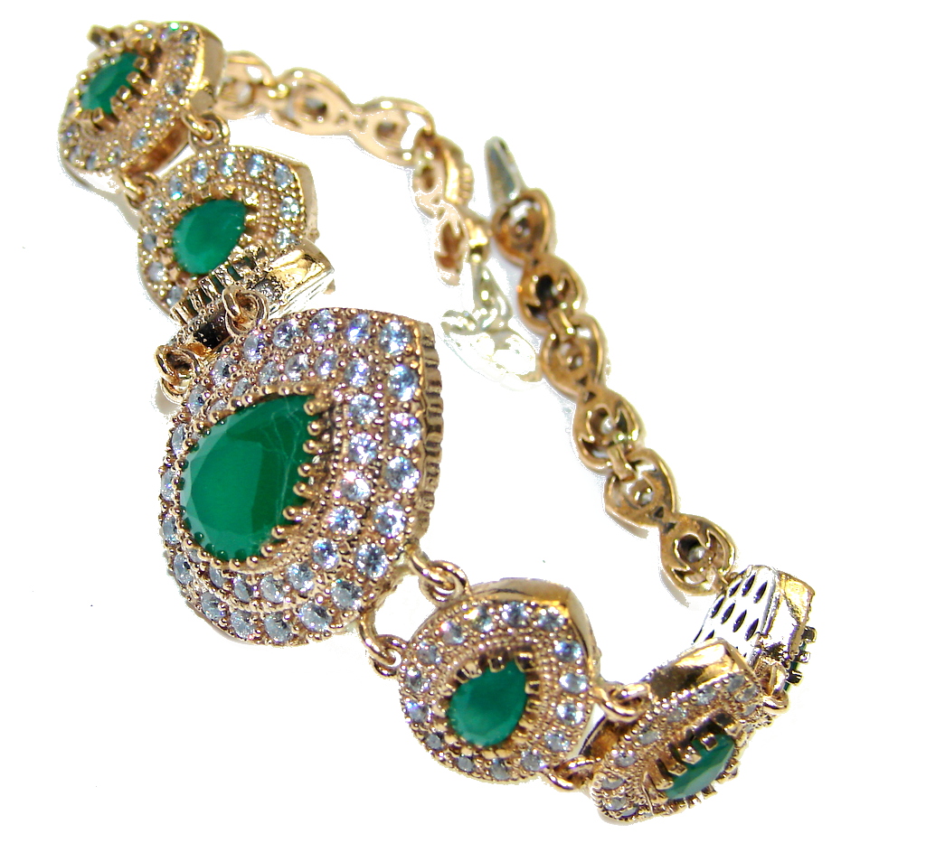 Victorian Style created Emerald & White Topaz Sterling Silver Bracelet