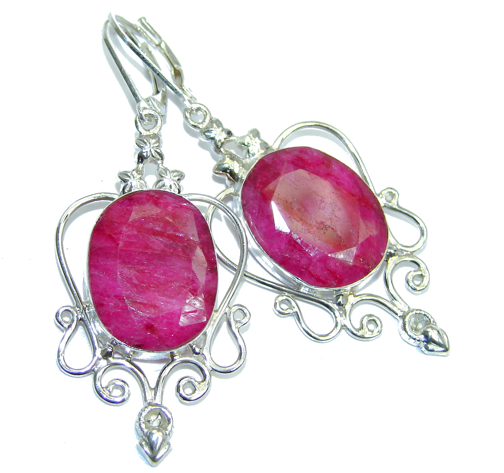 Big Vintage Style Ruby Sterling Silver earrings
