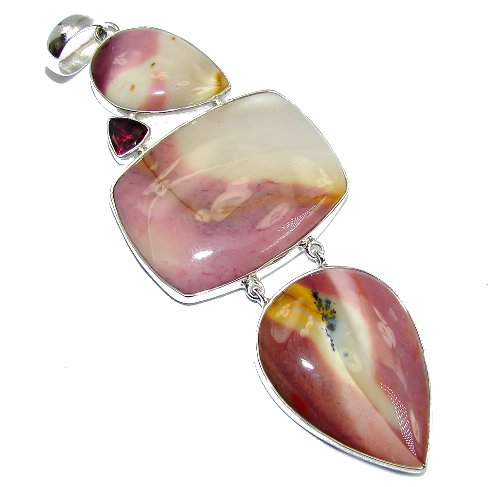 Massive 4 1/4 inch long AAA + Australian Mookaite Garnet Sterling Silver Pendant