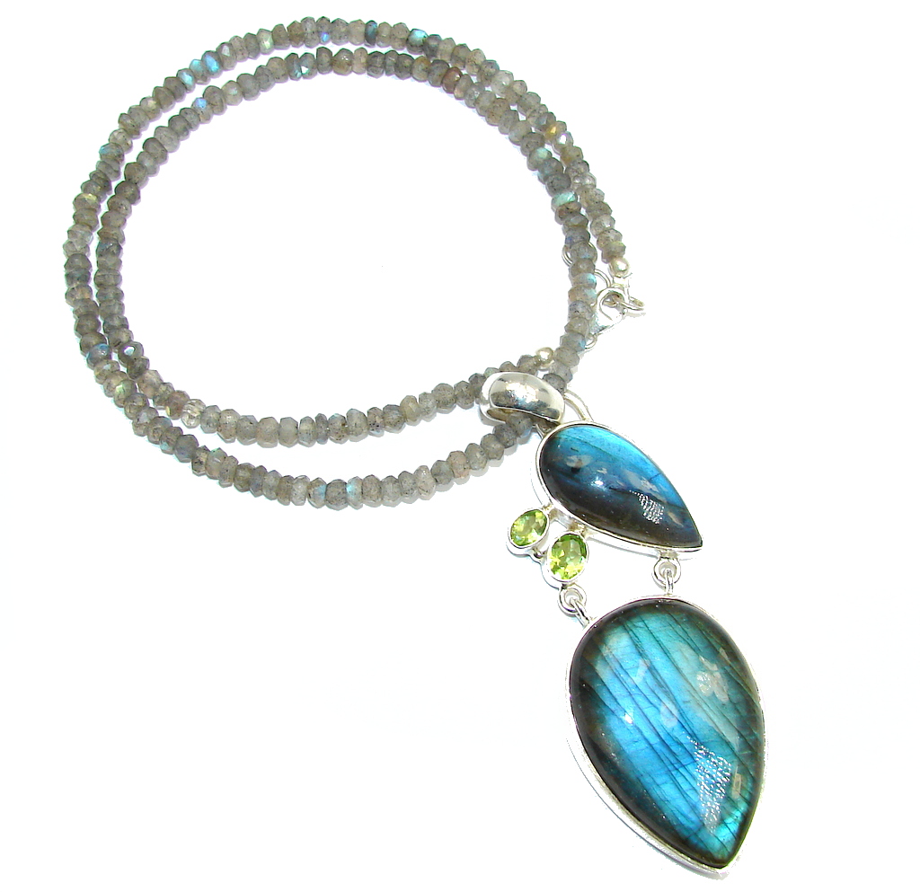 Bali Dream AAA Shimmering Labradorite Peridot Sterling Silver necklace