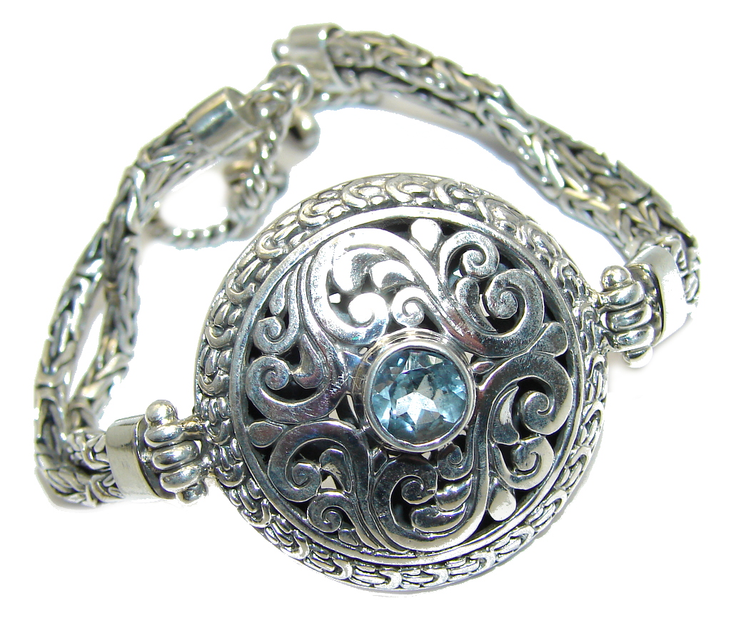Solid AAA Swiss Blue Topaz Sterling Silver handcrafted Bracelet