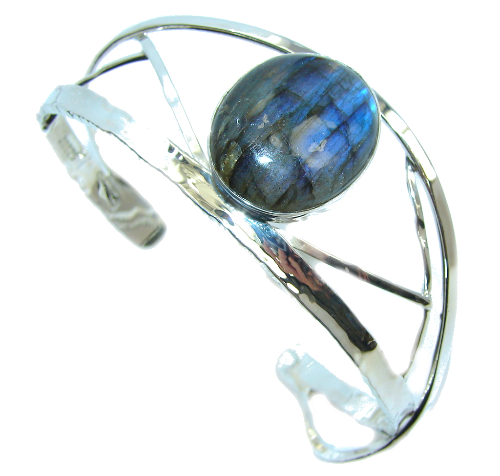 Amazing! Modern Shimmering Labradorite Sterling Silver Bracelet / Cuff