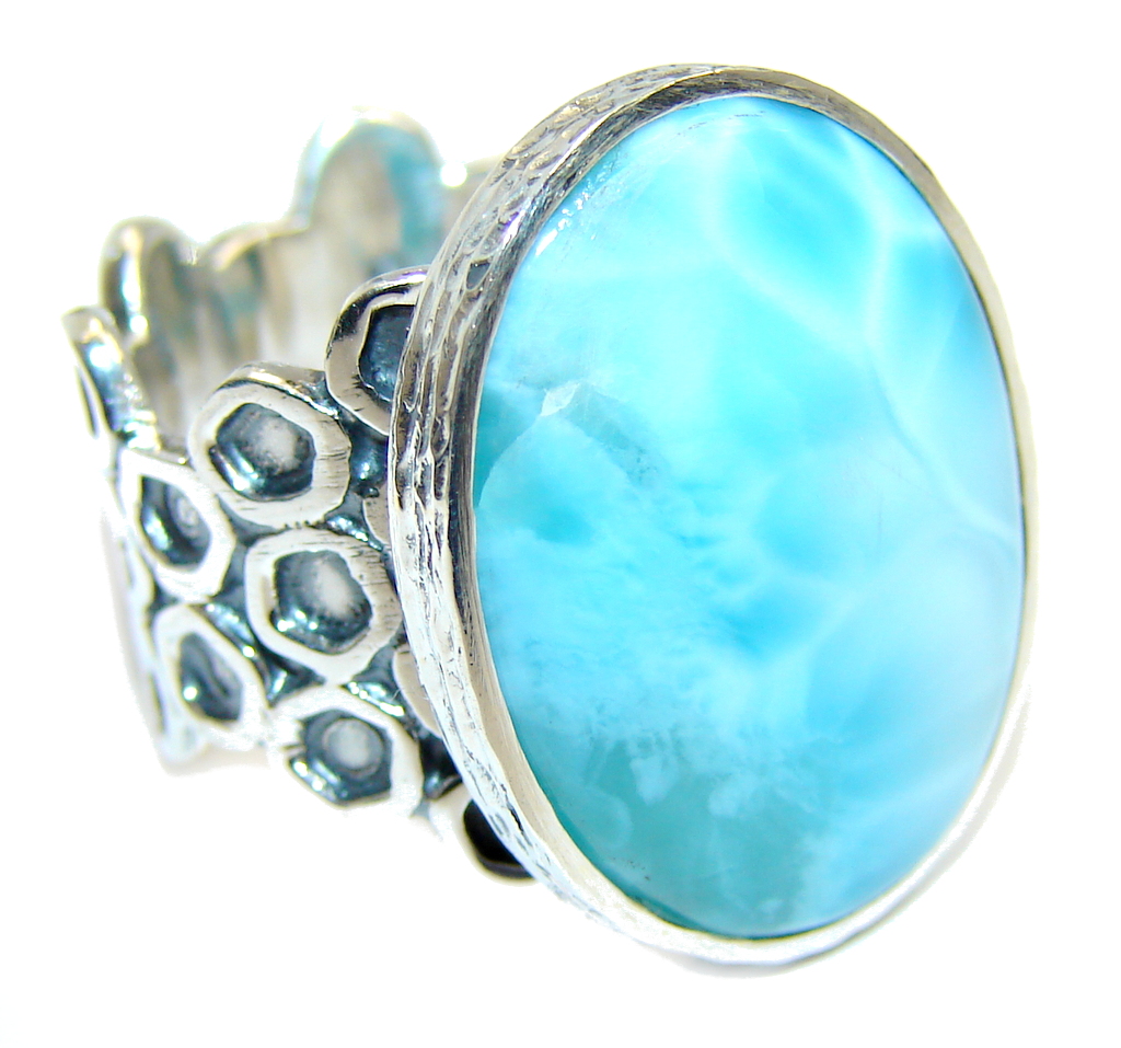 Amazing AAA quality Blue Larimar Oxidized Sterling Silver Ring size 9