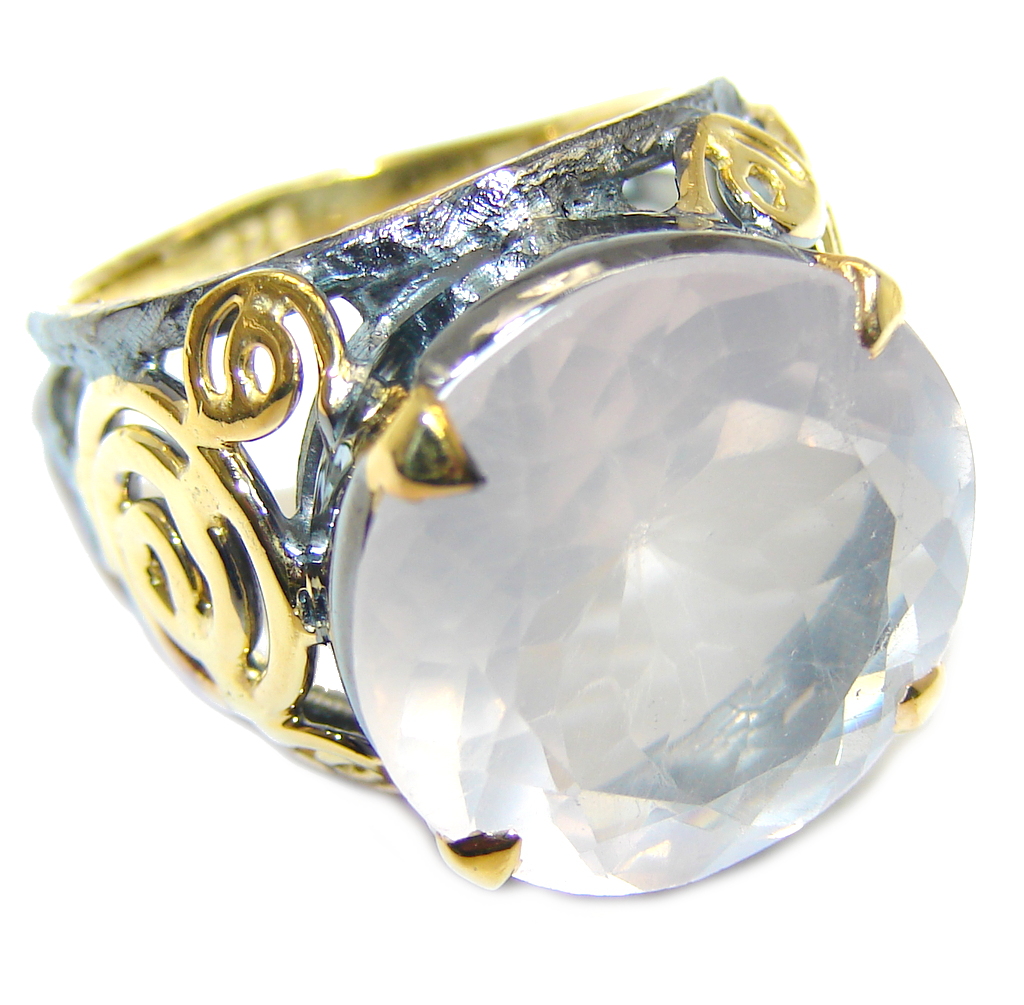 Beautiful AAA Rose Quartz Gold Rhodium Plated over Sterling Silver Ring s. 6