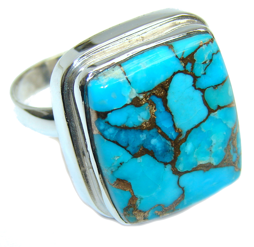 Amazing AAA Genuine Copper vains in Turquoise Sterling Silver ring s. 8 1/2