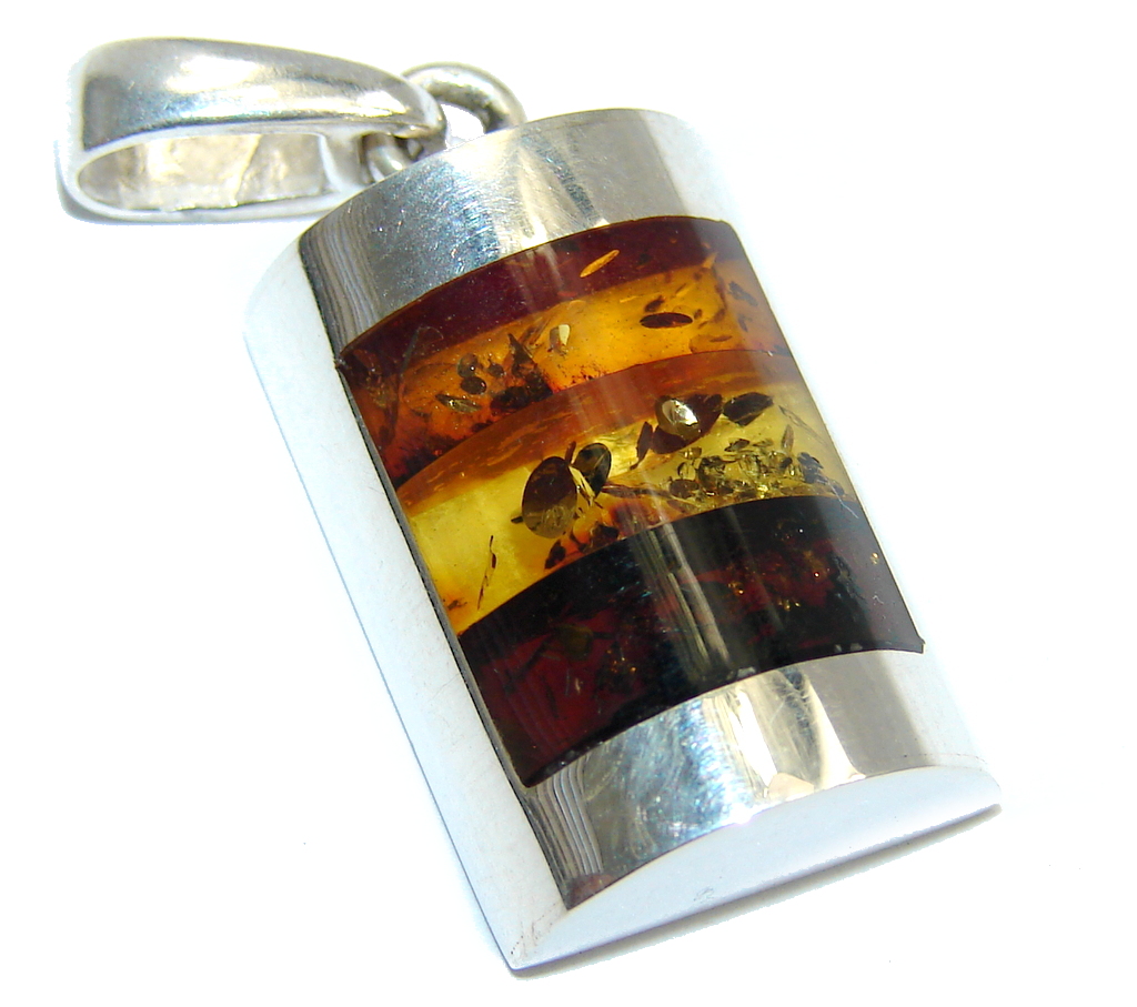 Artistic Mosiac Baltic Amber Sterling Silver Pendant