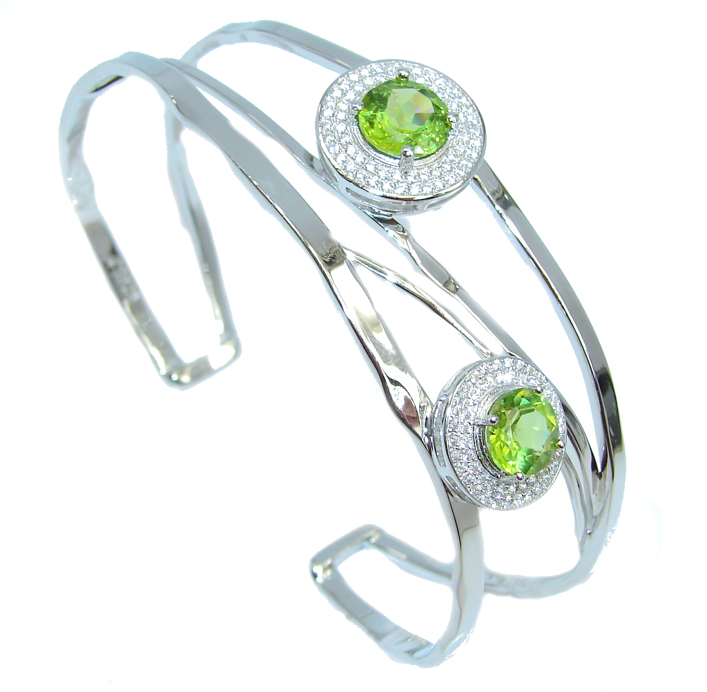 Genuine Peridot White Topaz Sterling Silver Bracelet / Cuff