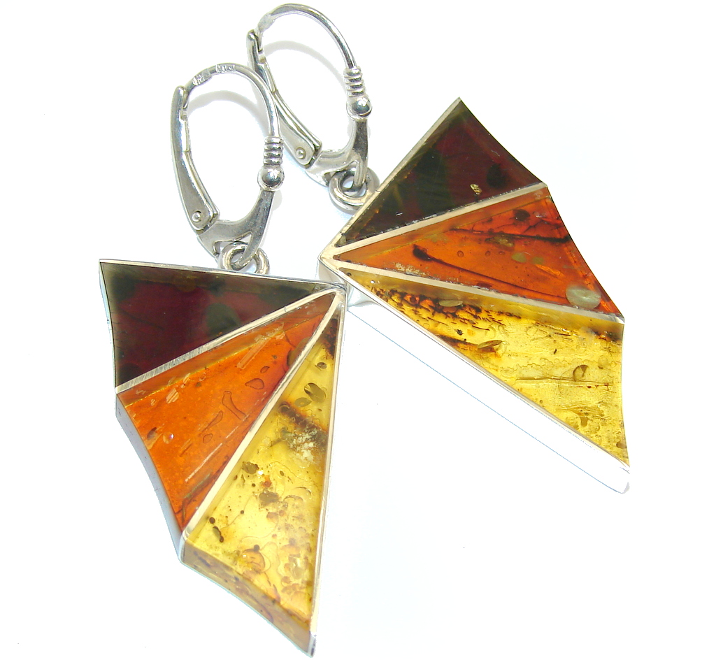 Amazing Design Natural Baltic Polish Amber Sterling Silver Earrings