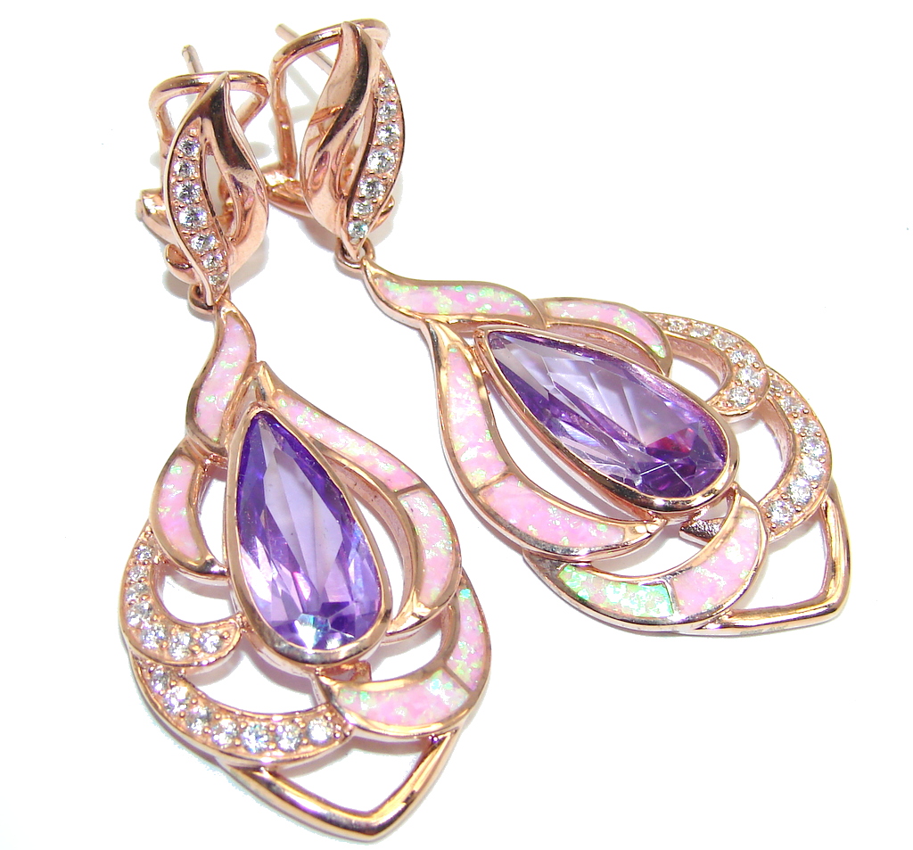 Chunky AAA Cubic Zirconia Fire Opal Rose Gold over Sterling Silver earrings
