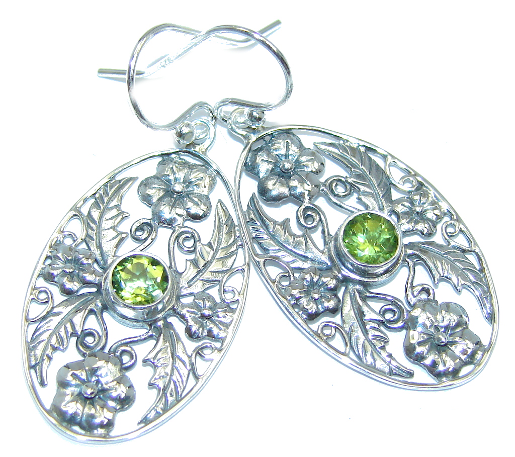 Amazing Floral Design Peridot Sterling Silver Earrings