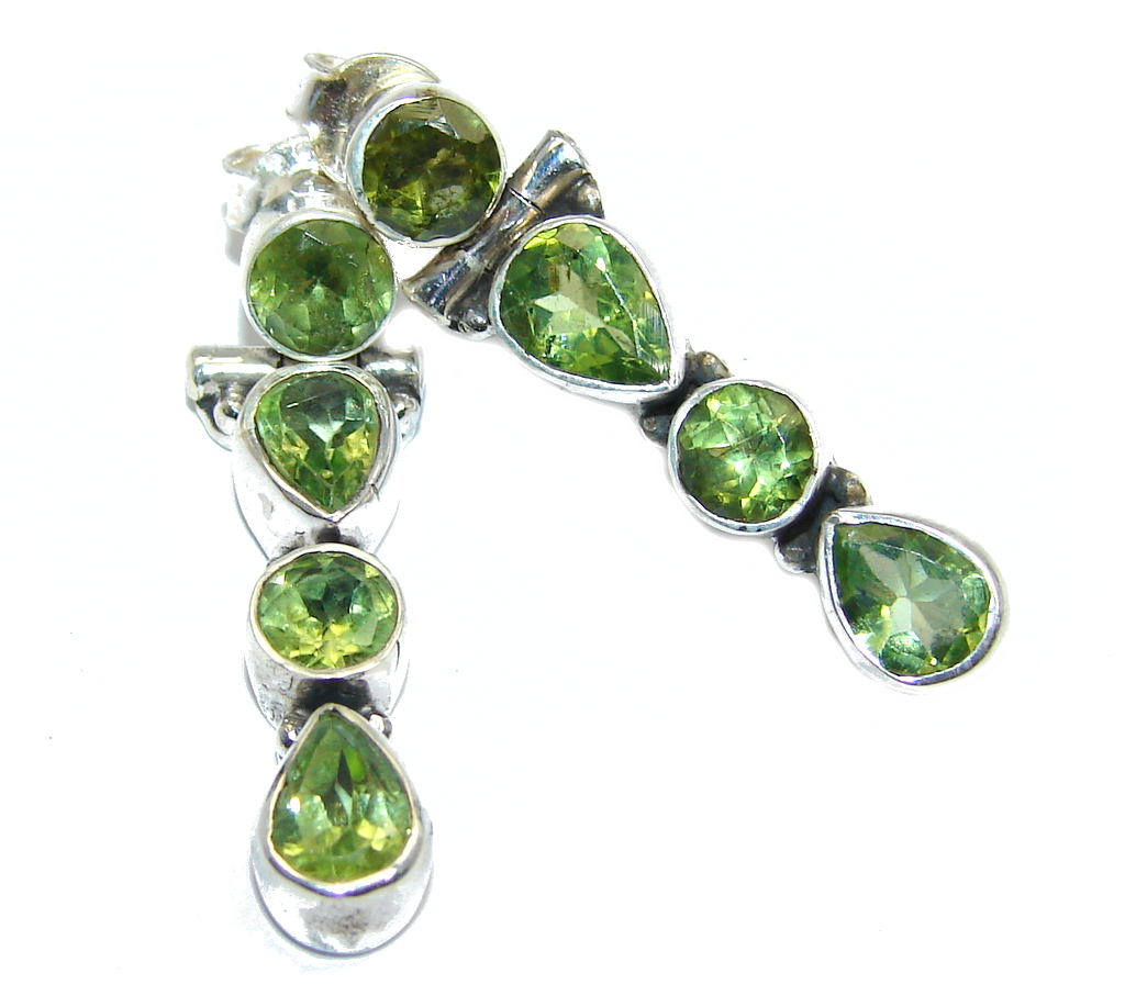 Amazing Floral Design Peridot Sterling Silver Earrings