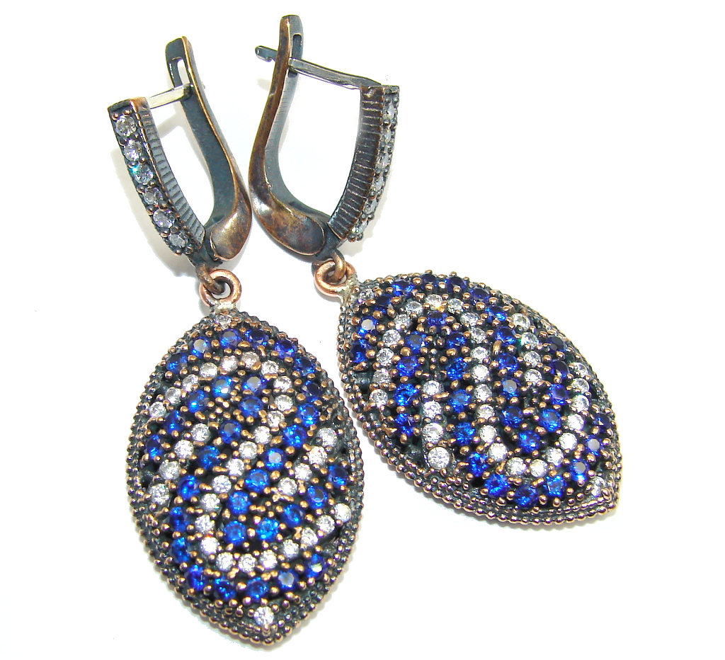 Victorian Style Created Blue Sapphire & Topaz Sterling Silver earrings