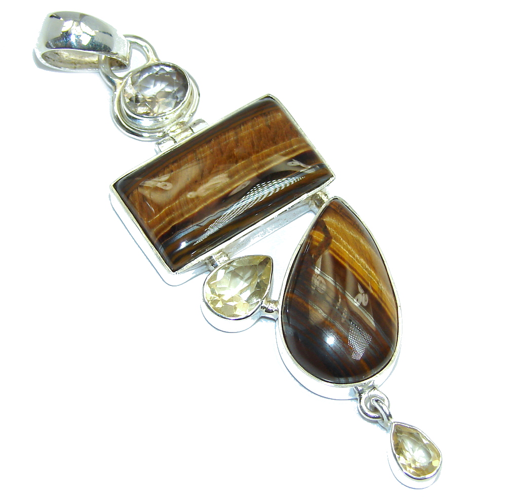 Awesome Golden Tigers Eye Citrine Sterling Silver Pendant