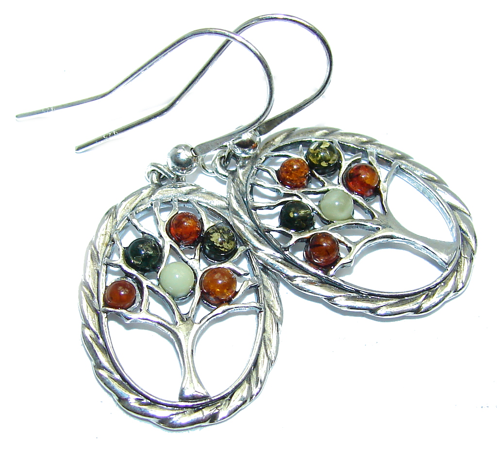 Amazing Design Natural Baltic Polish Amber Sterling Silver Earrings