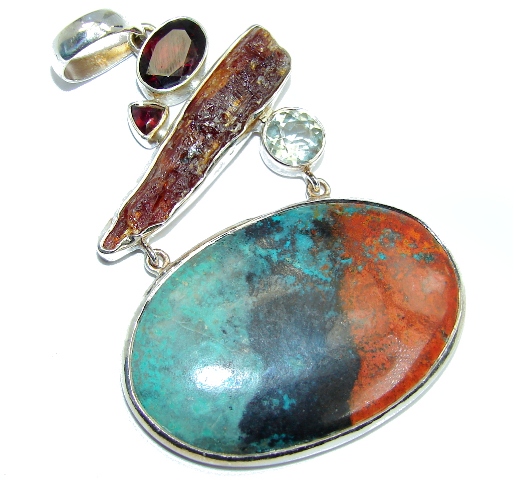 Fantastic AAA Red Sonora Jasper Rough Tourmaline Sterling Silver Pendant