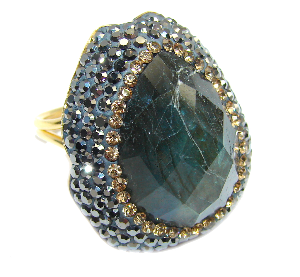 Captured Fire AAA Labradorite copper over Sterling Silver Ring size adjustable