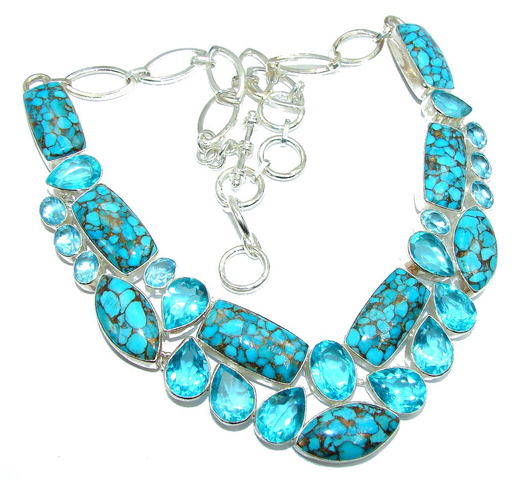 Ocean Blue Beauty AAA Purple Copper vains Turquoise Sterling Silver Necklace