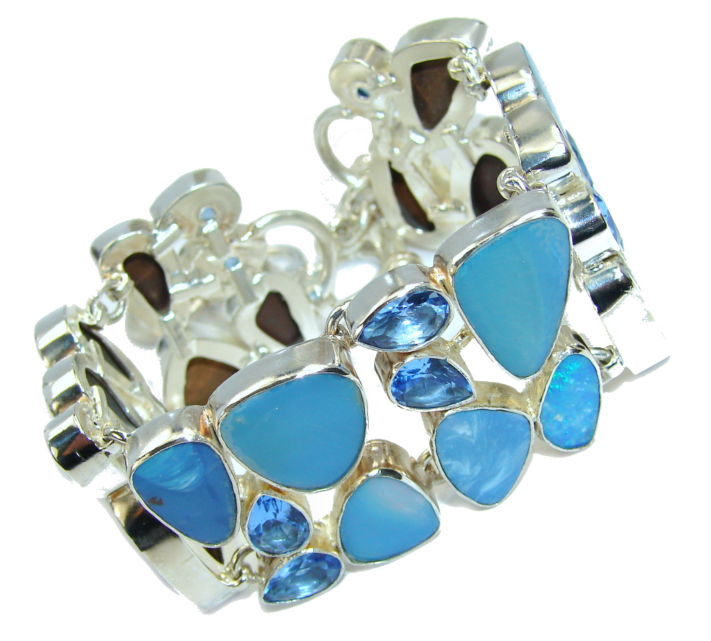Stunning Blue Fire Opal Blue Quartz Sterling Silver Bracelet