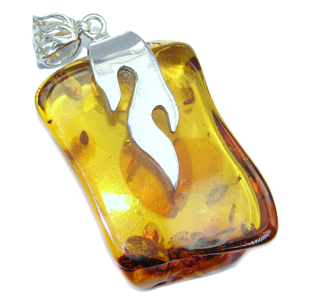 Twilight Zone Prehistoric Golden natural Baltic Amber Sterling Silver Pendant
