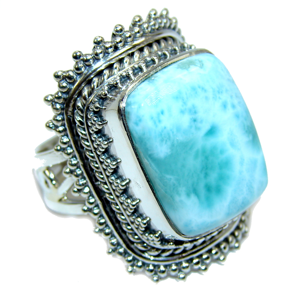 Amazing AAA quality Blue Larimar Oxidized Sterling Silver Ring size resizable