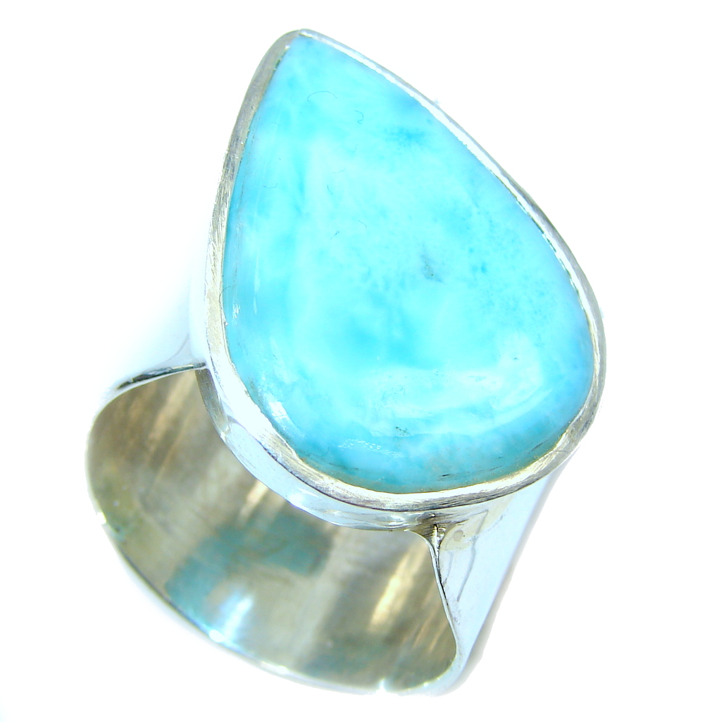 Amazing AAA quality Blue Larimar Oxidized Sterling Silver Ring size resizable