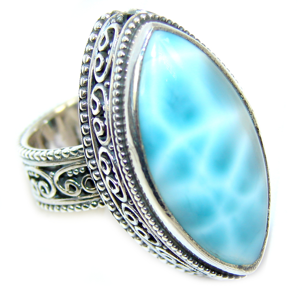 Amazing AAA quality Blue Larimar Oxidized Sterling Silver Ring size 6